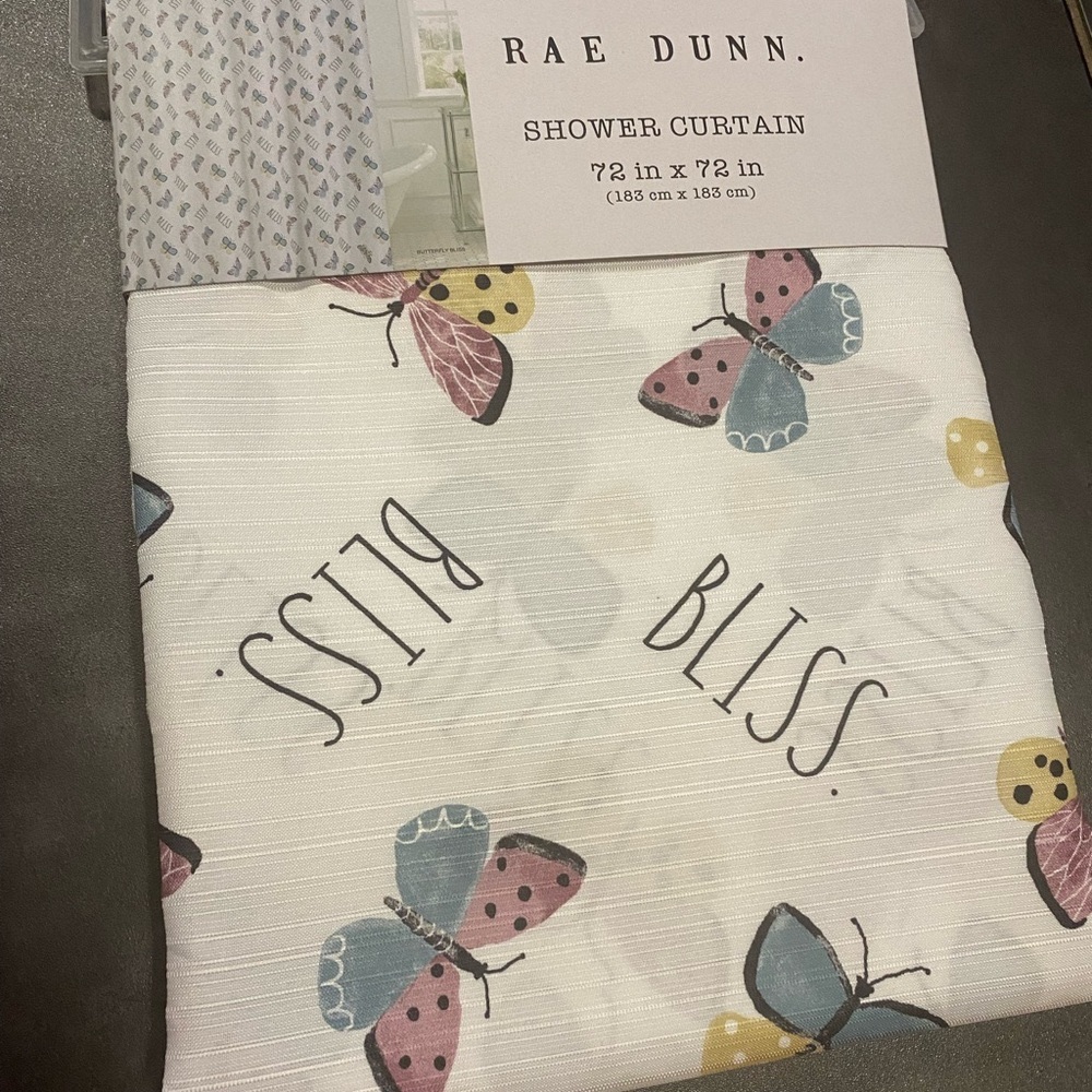 Rae Dunn Shower Curtain, bliss shower curtain with butterfly design, fabric